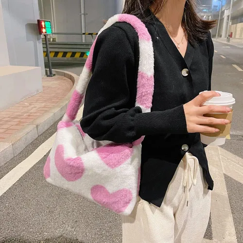 Vista 2 de Bolsa de hombro para mujer Kexle, afelpada, para otoño e invierno