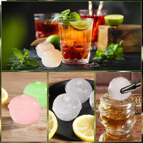 Vista 4 de Ice Cube Trays, Silicone Round Ice Ball Maker Mold, Big Whiskey Ice Ball Maker, Apples Ice Tray Mold for Cocktails, Bourbon, Freezer, Keep Drinks