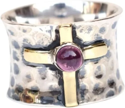 Vista 13 de Gemstone Spinner Ring for Women, 925 Sterling Silver Boho Meditation Band with Amethyst, Moonstone, Opal, Garnet, Gift for Her