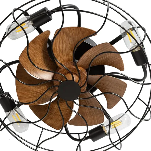 Vista 5 de Ventilador de techo industrial enjaulado negro de 19 pulgadas con luces y control remoto (7 cuchillas)