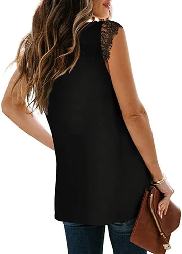 Vista 2 de Camiseta sin mangas Poetsky con cuello en V, holgada, informal, sin mangas, con corte lateral, para mujer