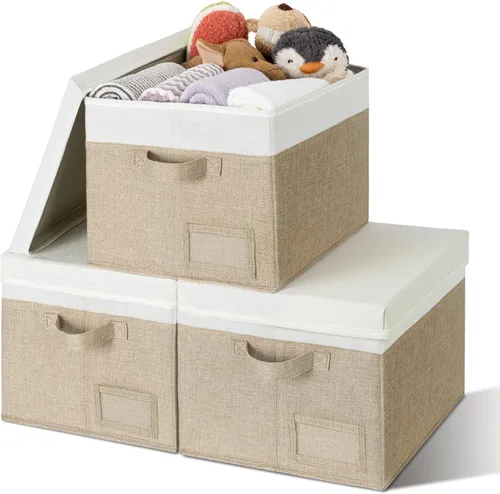 Vista 22 de GRANNY SAYS Cajas de tela con tapas, contenedores de almacenamiento con asas, contenedores de estante para organizar, cajas de almacenamiento extra