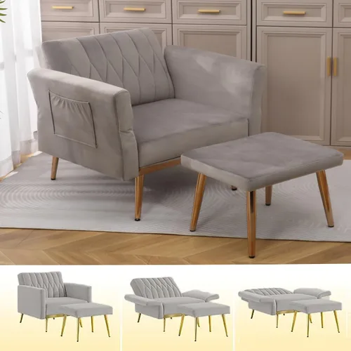 Vista 16 de Tumbona de 47 pulgadas para interiores, moderno sofá cama sin huesos con otomana, silla de asiento profundo con almohadas, cómodos sofás seccionales