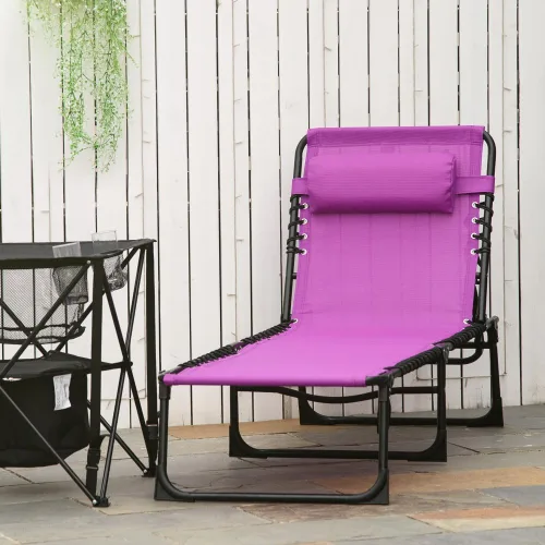 Vista 2 de Folding Chaise Lounge Chair, 4-Position Recliner with Pillow, Purple