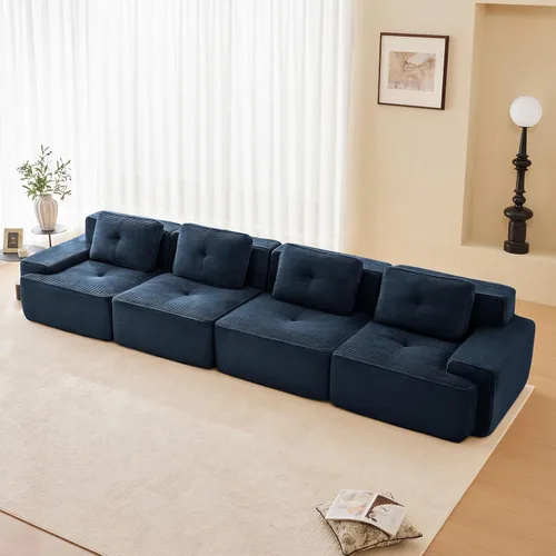 Vista 66 de Sofá moderno comprimido sin armazón de 116", sofás seccionales de 3 plazas para sala de estar, sofá seccional modular de pana verde nube, espuma