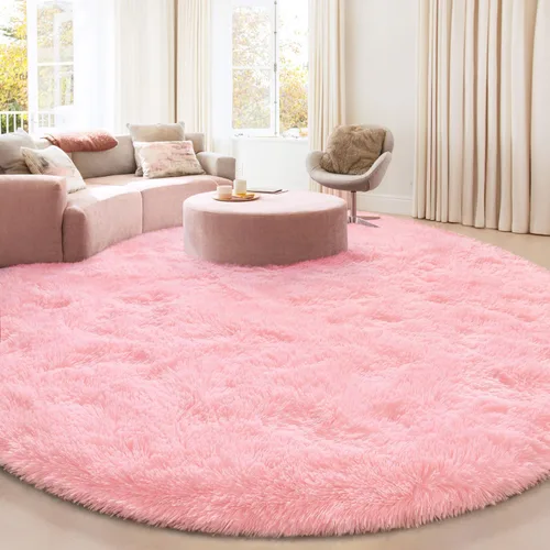 Vista 17 de Alfombra Redonda para Dormitorio, Alfombras de Área Circulares Suaves y Esponjosas de 4x4 pies para Cuarto de Niños y Niñas, Habitación Infantil