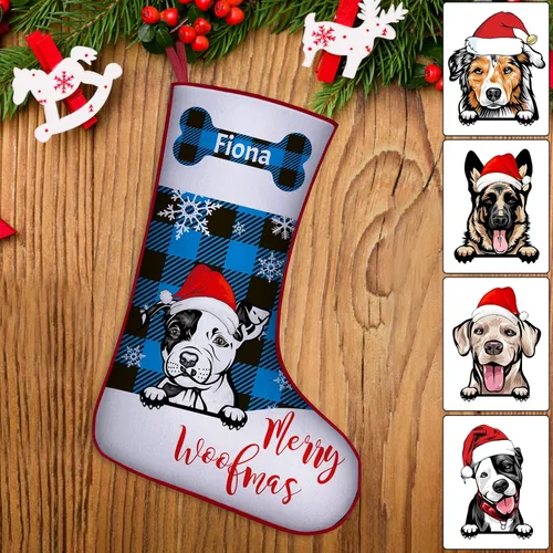 Vista 21 de Medias de Navidad de raza de perro personalizadas con texto de nombre, regalos de decoración de calcetines de Navidad personalizados para perros