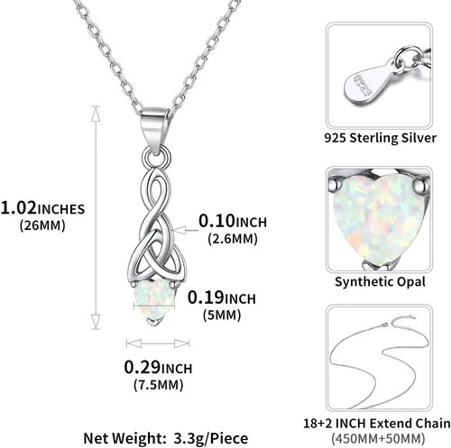 Vista 5 de ChicSilver Collar con colgante de nudo celta de plata de ley 925 con forma de corazón brillante de 18 pulgadas (con caja de regalo)