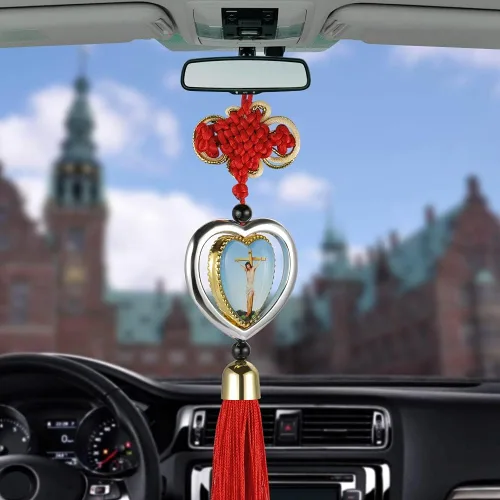 Vista 2 de Nuevo colgante de coche con cruz de Jesús 2024, adorno colgante de imagen de la Virgen María, decoración interior de automóviles cristianos