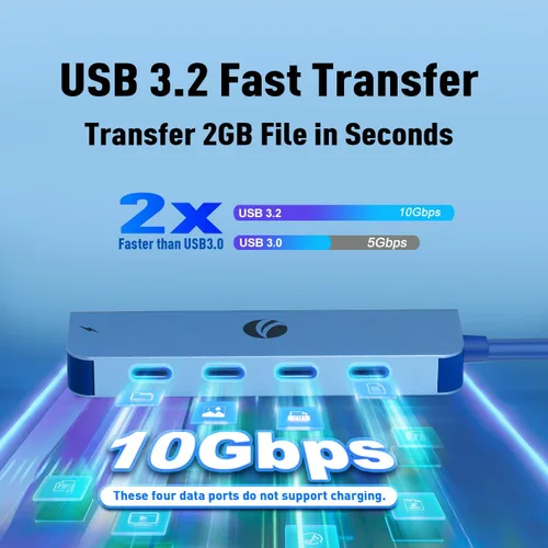 Vista 2 de V COM Hub USB C de 10 Gbps, divisor USB de 5 puertos con entrega de energía de 100 W, adaptador multipuerto USB C portátil compatible con MacBook