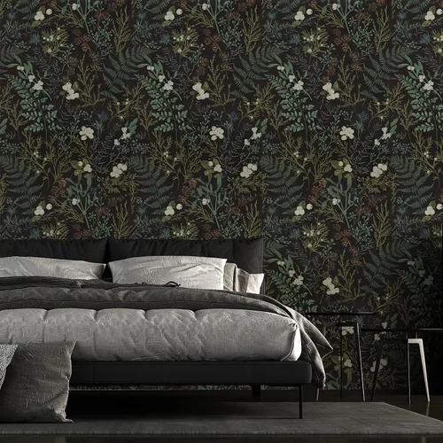 Vista 3 de VaryPaper Papel tapiz de hojas de musgo tropical de 17.7 x 118 pulgadas, papel tapiz autoadhesivo floral negro autoadhesivo decorativo floral