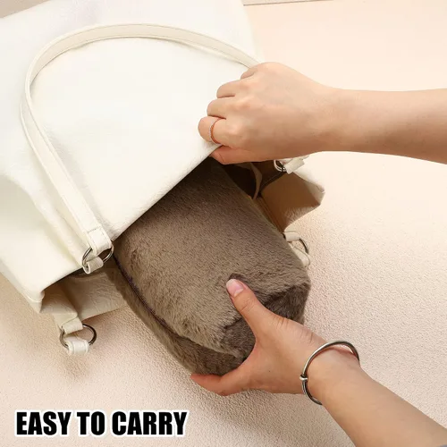 Vista 6 de VOCOSTE Pequeña bolsa de maquillaje de felpa, bolsa de cosméticos de belleza suave, bonita bolsa de aseo con cremallera de viaje, bolsa organizadora