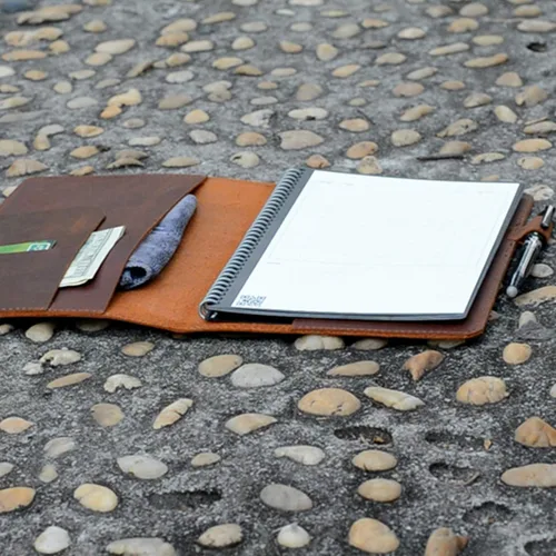 Vista 2 de JJNUSA Funda compatible con Rocketbook Cover Smart Business de piel auténtica para cuaderno Everlast, Fusion, Wave, Moleskin A5 con lazo