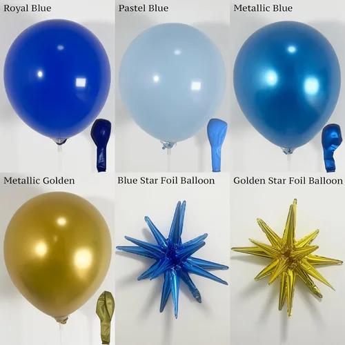 Vista 4 de Kit de guirnalda de arco de globos de oro azul con globos de estrella para decoración temática de superhéroes, decoración de cumpleaños para niños