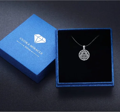 Vista 7 de CUOKA MIRACLE Collar de sol contra el mal de ojo para mujer, plata de ley 925, colgante de tercer ojo, collar de amuleto de protección turca, collar