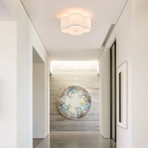 Vista 7 de Lámpara de techo semiempotrada, moderna lámpara cercana al techo con pantalla de tambor de tela blanca crema para guardería, habitación de niños