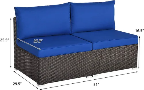 Vista 5 de RELAX4LIFE Sofá de mimbre sin brazos de 2 piezas, juego de sofá modular de ratán PE con cojines extraíbles, juego de sofá para todo tipo de clima