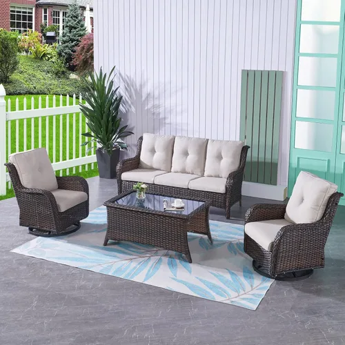Vista 79 de HUMMUH Juego de 2 Sillas Giratorias Mecedoras de Mimbre para Patio Exterior, Juego de Muebles de Sillas Mecedoras de Ratán (Marrón, Azul) 50,000