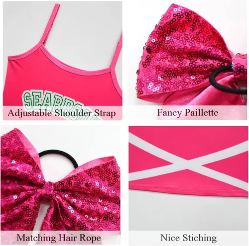 Vista 6 de ZIVANTO Zombies Girls Cheerleader Dress Matching Pom Poms and Hair Rope 3-10Y