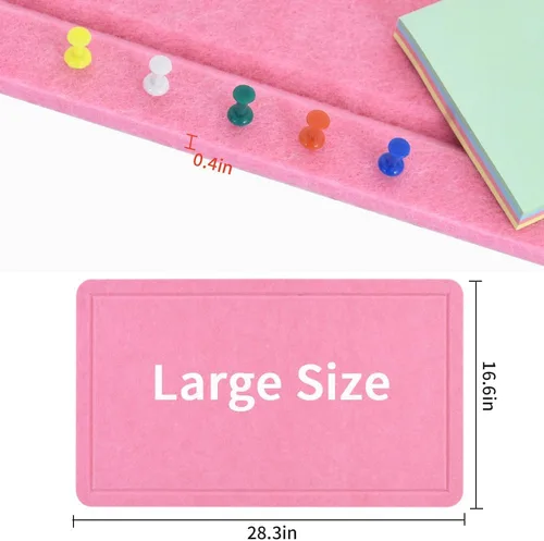 Vista 2 de Vuzvuv - Tablón de anuncios de corcho de visión grande de 28 x 16 pulgadas, color rosa para oficina en pared Compact Soft Felt Pin Board, 28x16in