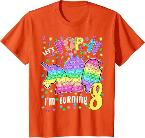 Vista 71 de Let's Pop-it I'm turning 8 Colorful 8th Birthday - Camiseta para niña, Negro