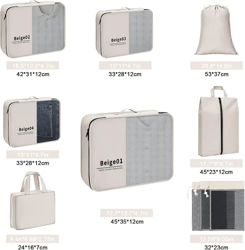 Vista 3 de H.TRAVER - Juego de 10 cubos de embalaje, bolsas organizadoras de maleta, bolsas organizadoras de viaje portátiles para equipaje, organizadores
