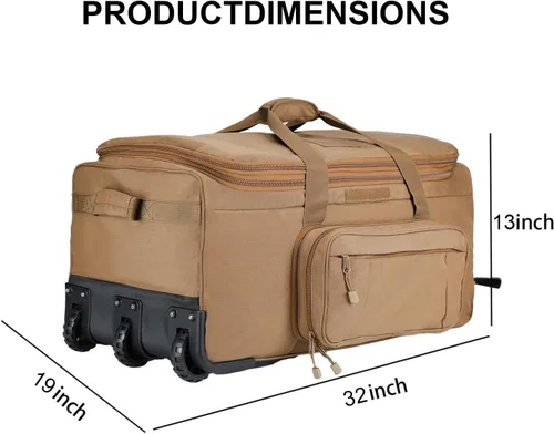 Vista 2 de Bolsa de despliegue con ruedas táctica militar 124L, Canela, Bolsa de lona con ruedas Bolsa de despliegue