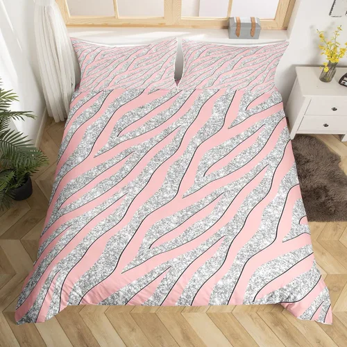 Vista 10 de Feelyou Juego de ropa de cama con estampado de leopardo para niñas, niños y mujeres, funda de edredón de piel de leopardo arcoíris neón, funda