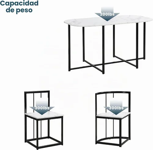 Vista 6 de CITYLIGHT Juego de mesa de comedor de 7 piezas con marco de metal y escritorio de mármol sintético, juego de mesa de cocina con silla triangular