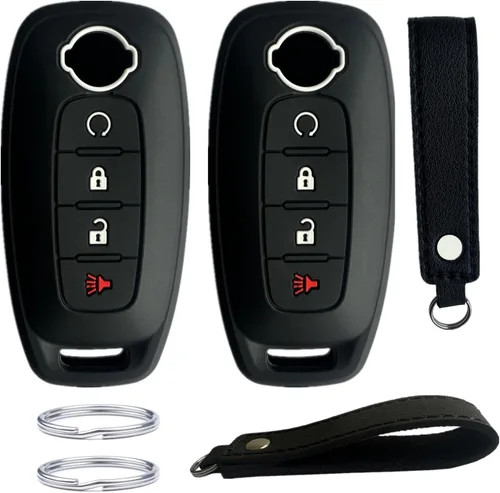 Vista 7 de Funda de llave de silicona KAWIHEN compatible con Nissan Pathfinder Rogue 2023 2024 (4 botones (sin inicio remoto), negro con rojo)