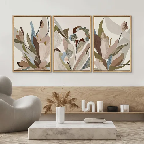 Vista 305 de SIGNWIN Lienzo enmarcado para pared, juego de arte neutro de bosque brumoso, ilustraciones en tono tierra, arte moderno, decorativo, bohemio