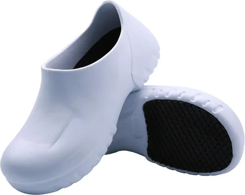 Vista 8 de Zapatos de chef para hombre, zuecos de enfermería, antideslizantes, zapatos de trabajo unisex, impermeables, resistentes al aceite, zuecos