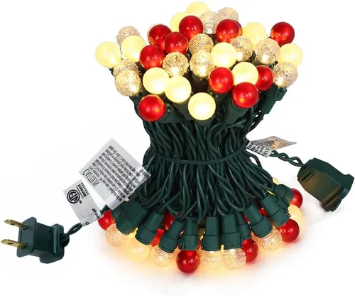 Vista 11 de Luces de Navidad Roja, Blanca y Verde G15 70 LED Luz de Globo Cadena de Luces Enchufable para Decoración de Navidad Cadena de Luces al Aire Libre