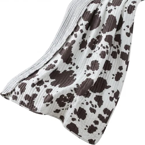 Vista 6 de Bessie - Colcha tamaño King, ropa de cama de algodón occidental con estampado de vaca marrón y blanca, colcha reversible, 106 x 92 pulgadas
