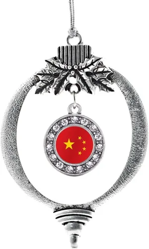 Vista 38 de Inspired Silver - Adorno con dije de cara de carlino - Adornos navideños de círculo de plata con joyas de circonita cúbica