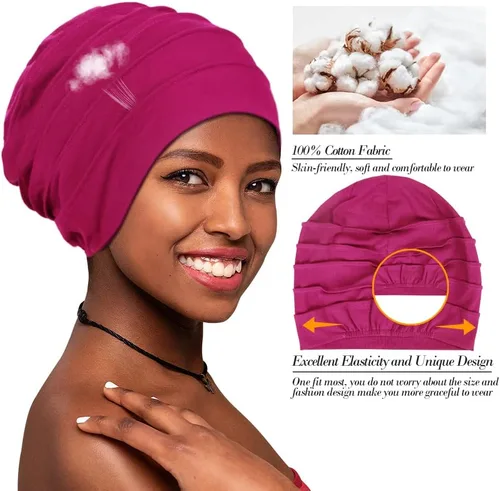 Vista 2 de 2 gorros de algodón para quimioterapia, gorro de quimioterapia para mujeres con pérdida de cabello
