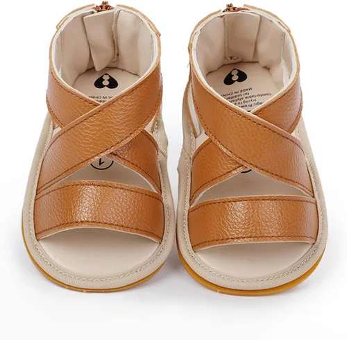 Vista 5 de Sandalias de piel con velcro para bebés y niñas, zapatos antideslizantes de punta abierta, zapatos de verano al aire libre para bebés y niños