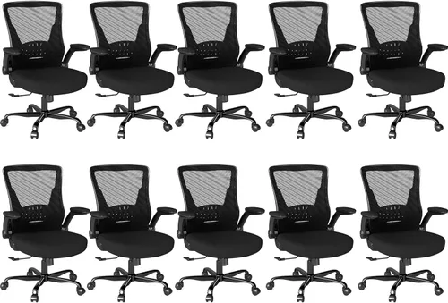 Vista 11 de Silla de oficina ergonómica, silla de escritorio de malla con altura ajustable y reposabrazos abatibles, cómoda silla de computadora para largas