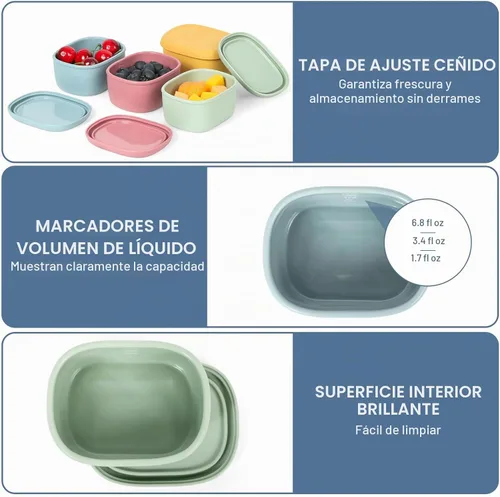 Vista 6 de 4 recipientes de silicona de 7 onzas para niños, pequeños recipientes de alimentos con tapas, contenedor de frutas para el almuerzo, contenedor