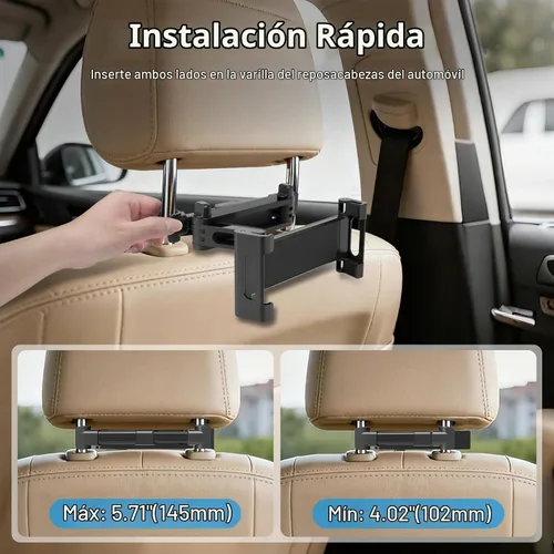 Vista 5 de Soporte para tablet para reposacabezas de coche, soporte ajustable para tablet Negro