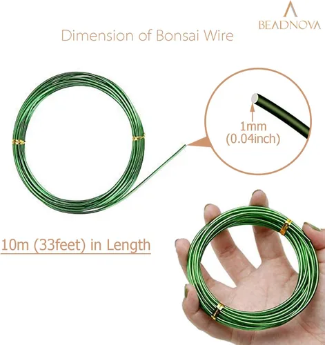 Vista 2 de BEADNOVA Alambre de árbol bonsái de 98 pies, alambre de entrenamiento de árbol bonsái de aluminio verde para plantas de interior y exterior