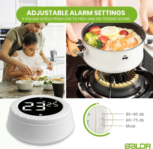 Vista 5 de BALDR Temporizador digital de cocina con pantalla de escritorio giratoria, imán fuerte, cuenta arriba/abajo y alertas de pitido, temporizador