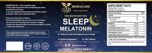 Vista 2 de Gomitas de melatonina para adultos, suplemento de apoyo para el sueño con L-teanina, manzanilla, bálsamo de limón, 60 unidades, ayuda natural