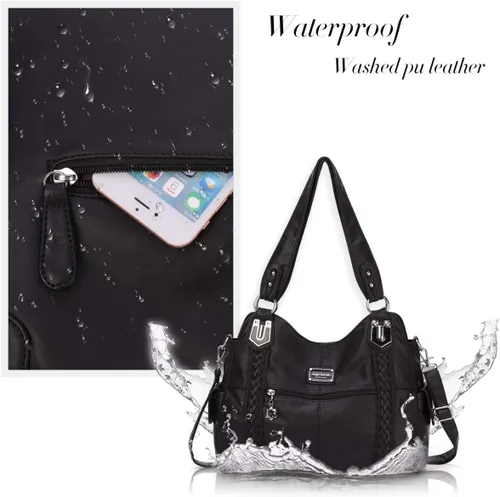 Vista 52 de Angel Barcelo - Bolsa de hombro amplia para mujer, diseño Hobo, cuero lavado