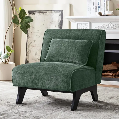 Vista 13 de Silla de acento tapizada sin brazos, sillas modernas y cómodas para sala de estar con patas de madera y almohadas, sofá cama lateral para dormitorio