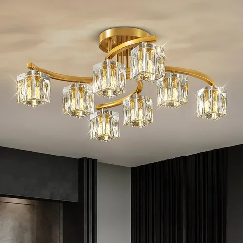 Vista 11 de Modern Ceiling Light Fixture with 13-Lights,Gold Semi Flush Mount Ceiling Light,Crystal Sputnik Chandeleirs,Modern Ceiling Lights for Living