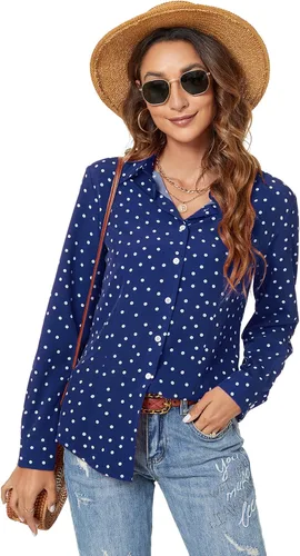 Vista 30 de Atnlewhi - Camisa de trabajo clásica con botones, manga larga, elástica, formal y casual para mujer