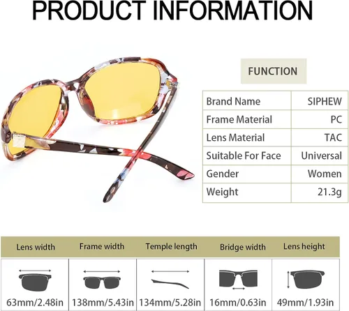 Vista 4 de SIPHEW Gafas de visión nocturna HD para mujeres que conducen, lentes polarizados de conducción nocturna, lentes amarillas antirreflejos para la noche