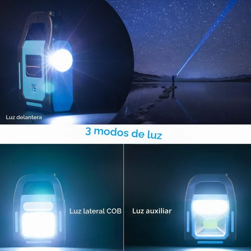 Vista 2 de 1 paquete 3 en 1 solar recargable USB más brillante COB LED linterna de camping, linterna de emergencia impermeable LED luz