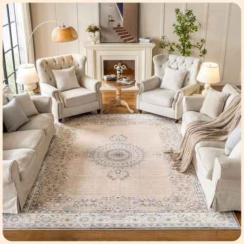 Vista 189 de Istana Alfombra larga antideslizante de 2.5 x 8 para el hogar, para pasillo y cocina, lavable, sedosa y suave al tacto, elegante, color azul y marfil